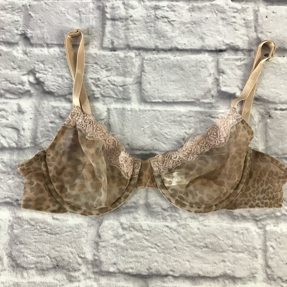 Vintage Express Sheer Bra Nude Leopard Print EUC Sz 34B - Picture 1 of 4